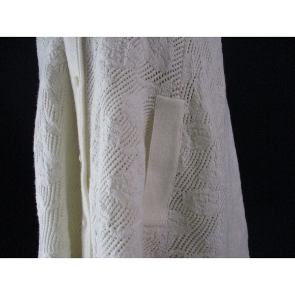 Vintage White Open Knit Crochet Lace Fringe Sweater Shawl Size Large - Picture 4 of 10